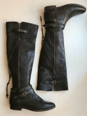 UGG COLLECTION Boots S-10 ITALY OVER THE KNEE Black Leather